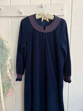 Vintage Vanity fair House Dress Large Blue Made In USA Large